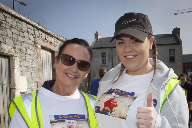 Walking for Ruby on Saturday were Laura Downey and Fiona Greyling, pictured before leaving Ebrington Square. (Photos: JIm McCafferty Photograph)
