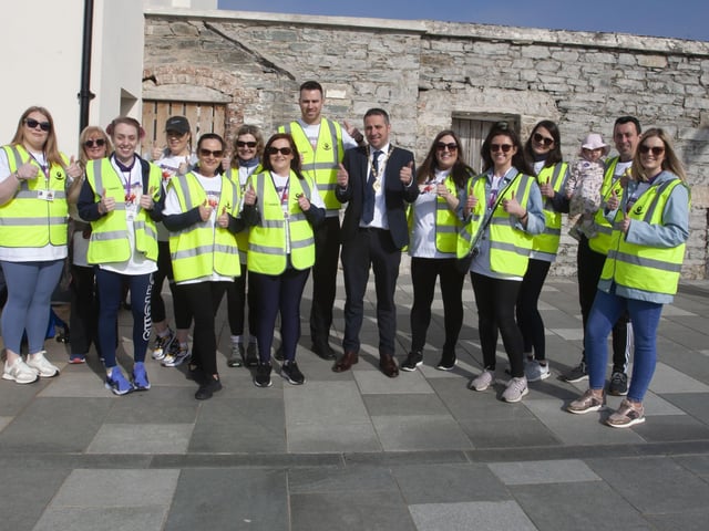ALL GOOD TO GO!. . . .Staff from Foyle Down Syndrome Trust pictured with Deputy Mayor, Christopher Jackson before the start of †̃Walk for Rubyâ€TM. (Photos: Jim McCafferty Photography)