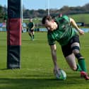 Simon Logue scores a first half try for City of Derry against Sundays Well. (Photo: George Sweeney)