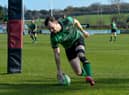 Simon Logue scores a first half try for City of Derry against Sundays Well. (Photo: George Sweeney)