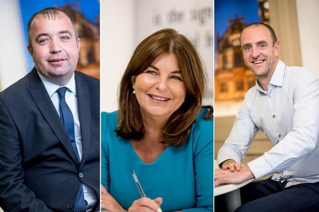 SDLP Foyle candidates Brian Tierney, Sinéad McLaughlin and Mark H Durkan.