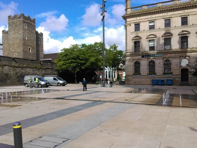 Guildhall Square and the Tower Museum telling and showing the history of the city and region - a top rated attraction.