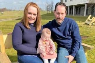 Sarah and Josh celebrate Mother's Day with their baby daughter Olivia.