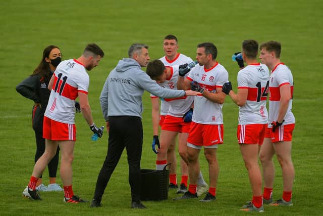 Derry boss Rory Gallagher was happy with his side's overall league campaign in Division Two but admitted there was a sense of injustice over Shane McGuigan's red card against Roscommon.