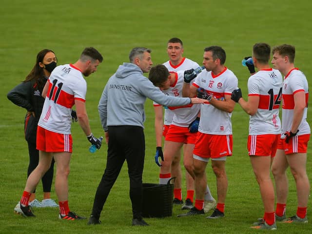 Derry boss Rory Gallagher was happy with his side's overall league campaign in Division Two but admitted there was a sense of injustice over Shane McGuigan's red card against Roscommon.