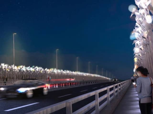 An image of an installation proposed for the Foyle Bridge under the Our Future Foyle project.