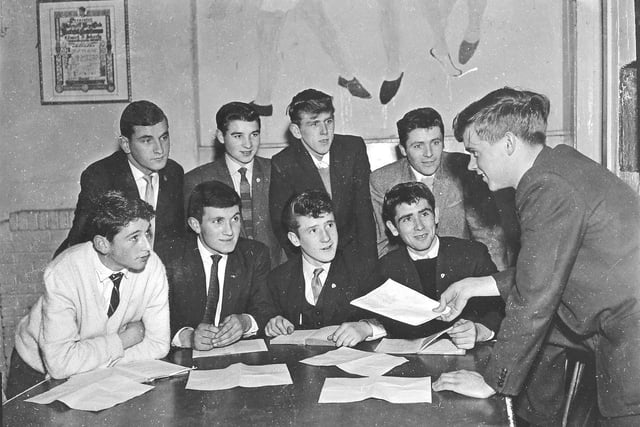 Nov 1962. Members of the Waterside Boys' Club committee who were responsible for the organisation of the annual Club Week held in St Patrick's Hall. Standing right is club chairman Brian McMenamin and others in the photo are, seated from left, Paul McFadden (sec), Aidan Molloy, Brendan Smith and Sean McLaughlin. Standing, Eamonn McCarron, Joe Doherty, Eddie Kelly (Treasurer), Tommy Carlin (Asst. leader) and Alec Orr.