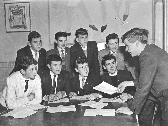 Nov 1962. Members of the Waterside Boys' Club committee who were responsible for the organisation of the annual Club Week held in St Patrick's Hall. Standing right is club chairman Brian McMenamin and others in the photo are, seated from left, Paul McFadden (sec), Aidan Molloy, Brendan Smith and Sean McLaughlin. Standing, Eamonn McCarron, Joe Doherty, Eddie Kelly (Treasurer), Tommy Carlin (Asst. leader) and Alec Orr.