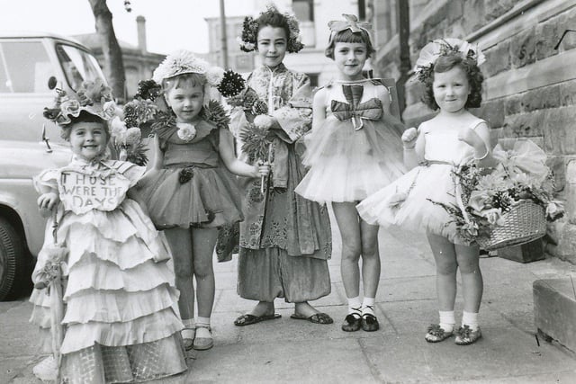 Sept 1961. Prizewinners in the prettiest section of the children's fancy dress at the Derry Flower Show. From left Maranna Clarke (4), Celia Duffy (5), Paul Deeney (10), Pauline O'Hara (9) and Susan Anderson (3).