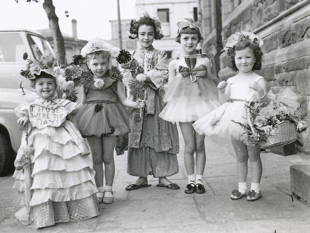 Sept 1961. Prizewinners in the prettiest section of the children's fancy dress at the Derry Flower Show. From left Maranna Clarke (4), Celia Duffy (5), Paul Deeney (10), Pauline O'Hara (9) and Susan Anderson (3).