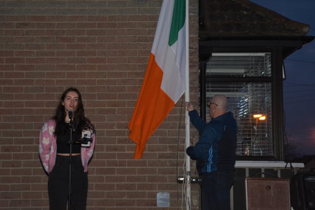 Aoibh Logue sings the Irish ballad Grace and Amhrán na bhFiann as Ray Doyle lowers the national flag