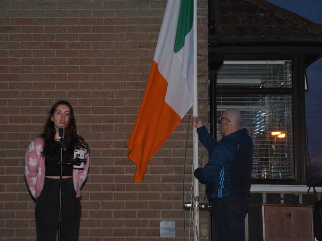 Aoibh Logue sings the Irish ballad Grace and Amhrán na bhFiann as Ray Doyle lowers the national flag