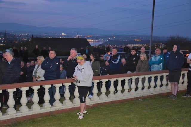 A section of the crowd which gathered at Strabane Old Road to remember Óglach Gerard ‘Bogie’ Logue.