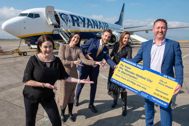 Airport Manager Steve Frazer and staff welcome the more frequent Ryanair service from Derry.