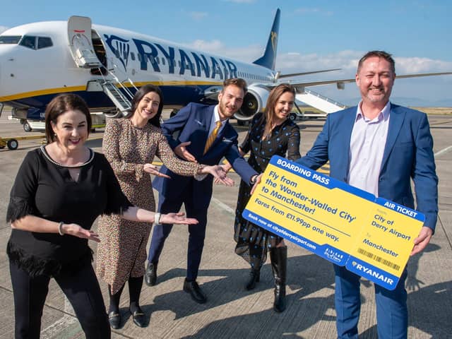 Airport Manager Steve Frazer and staff welcome the more frequent Ryanair service from Derry.