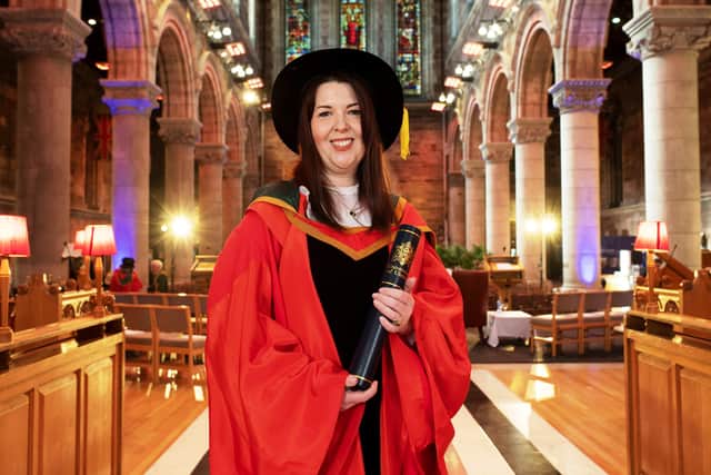Lisa McGee who was awarded an honorary doctorate by Ulster University. (Photo: Nigel McDowell/Ulster University)
