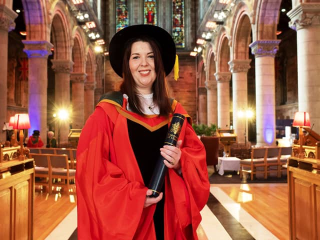 Lisa McGee who was awarded an honorary doctorate by Ulster University. (Photo: Nigel McDowell/Ulster University)