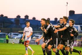 Derry City defender Cameron McJannet scores a late winner against Bohemians at Dalymount Park last season. Photograph by Kevin Moore.