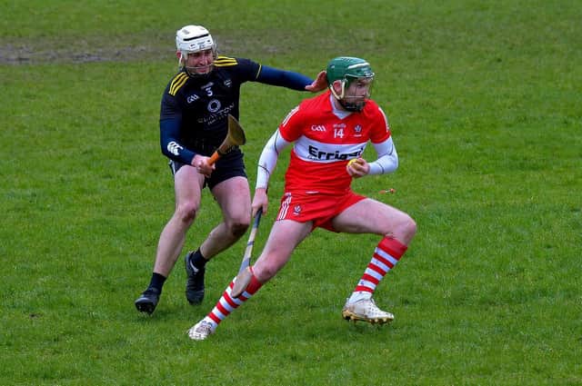 Fit again Gerard Bradley in action during the game against Sligo in February. Der will be favourites going into this weekends Allianz Leagues Hurling Division 2B final. (Photo: George Sweeney)