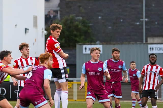 Derry City defender Ronan Boyce, pictured heading towards goal against Drogheda, is hoping to hit top form over the next couple of months.