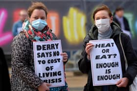 Protestors at a previous Derry Against Fuel Poverty rally in Guildhall Square. Photo: George Sweeney.  DER2206GS – 135