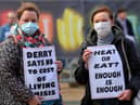 Protestors at a previous Derry Against Fuel Poverty rally in Guildhall Square. Photo: George Sweeney.  DER2206GS – 135