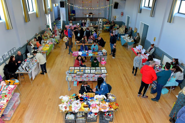 General view of the stalls at the Muff Spring and Easter Fair at St Mary’s Hall on Saturday afternoon last. DER2213GS – 081