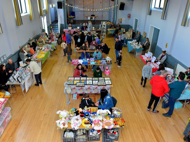 General view of the stalls at the Muff Spring and Easter Fair at St Mary’s Hall on Saturday afternoon last. DER2213GS – 081