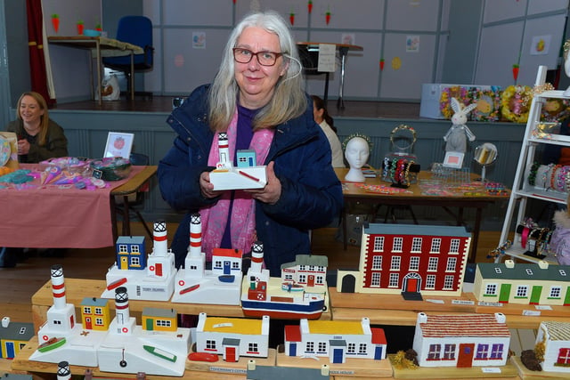 Eglinton women Brigid Henderson pictured at her Walled Garden stall at the Muff Spring and Easter Fair at St Mary’s Hall on Saturday afternoon last. DER2213GS – 080