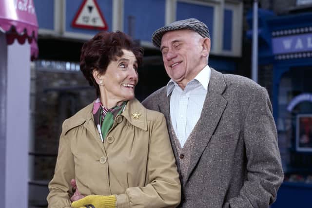 For use in UK, Ireland or Benelux countries only BBC undated handout photo of June Brown and John Bardon in their roles as Dot and Jim Branning in Eastenders. Issue date: Monday April 4, 2022.