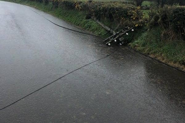 A fallen pole on Kilnappy Road near Drumahoe