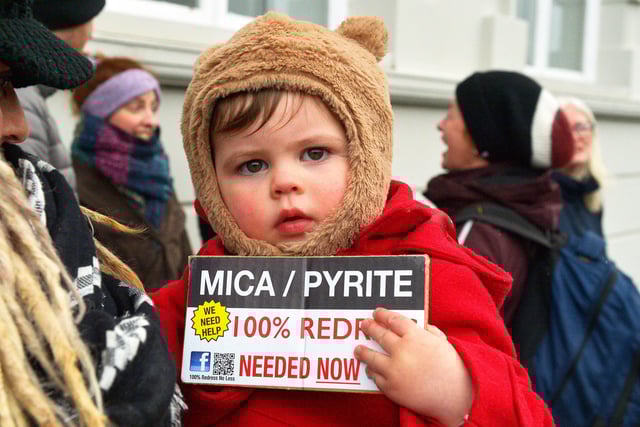 Ginnie Lou McGonagle at the MICA protest outside the Playhouse, in Artillery Street, on Friday evening last, during a visit by Taoiseach Micheál Martin to a John Hume Foundation event in the venue. Photo: George Sweeney. DER2213GS – 058