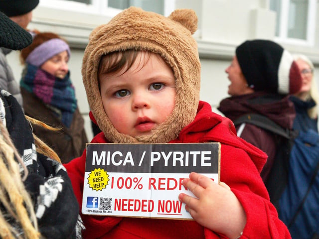 Ginnie Lou McGonagle at the MICA protest outside the Playhouse, in Artillery Street, on Friday evening last, during a visit by Taoiseach Micheál Martin to a John Hume Foundation event in the venue. Photo: George Sweeney. DER2213GS – 058