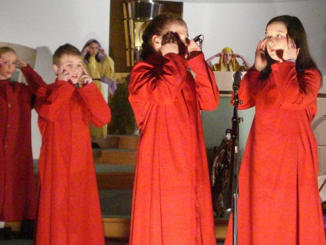 The Apostles pictured during the Trench Road Primary School Passion Play which was performed earlier this week in the Church of the Immmaculate Conception.