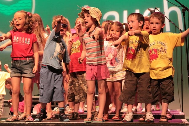 Year 1 and 2 pupils at Trench Road Primary School who sang about their summer holidays at the school's end of year show in the Millennium Forum. (Trench Road Year1&2M1)