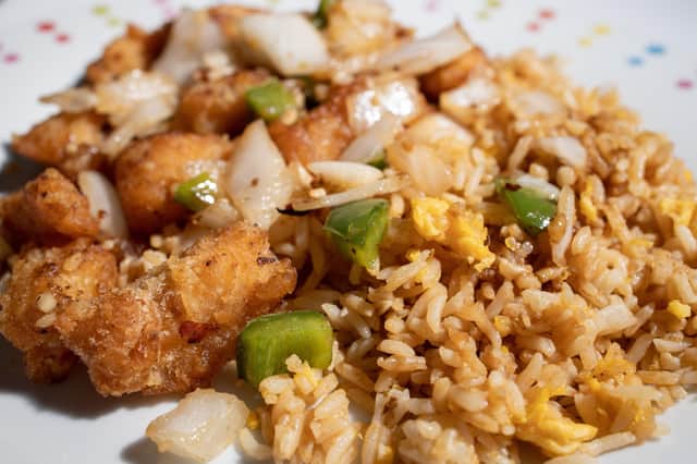 Salt and chilli chicken with egg fried rice - Chinese takeaway