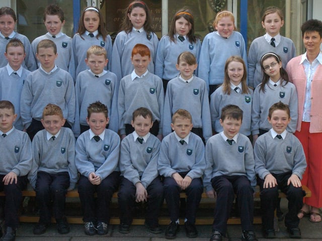 P7 pupils from Trench Road Primary School with class teacher Monica Tunney.