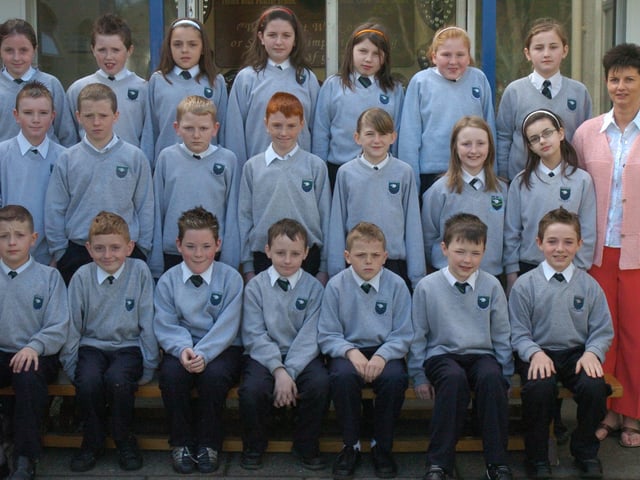 P7 pupils from Trench Road Primary School with class teacher Monica Tunney.