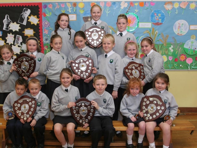 Pupils from Year P1 to P7, who received Commitment awards at The Trench Road Primary School's annual prize-giving. (2805T05).