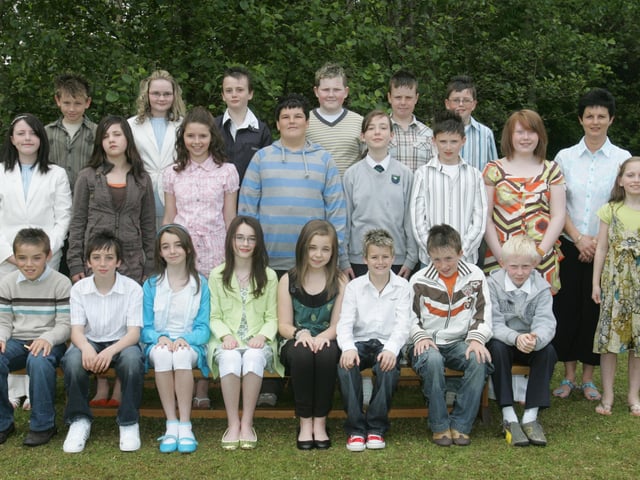 Pupils from Trench Road Primary School who were confirmed in the Church of the Immaculate Conception by Most Rev. Dr. Francis Lagan, Auxiliary Bishop of Derry. Included are Ms. Monica Tunney, teacher. (0106C55)