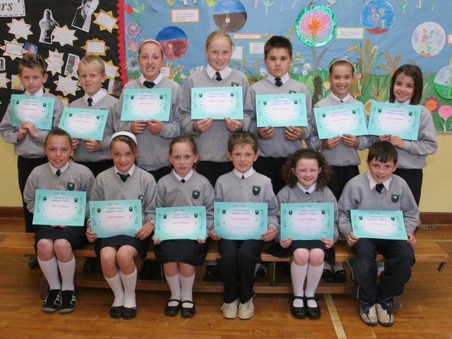 Pupils from Years P4, P6 and P7, who received certificates for Efford at The Trench Road Primary School's annual prize-giving. (2805T06).