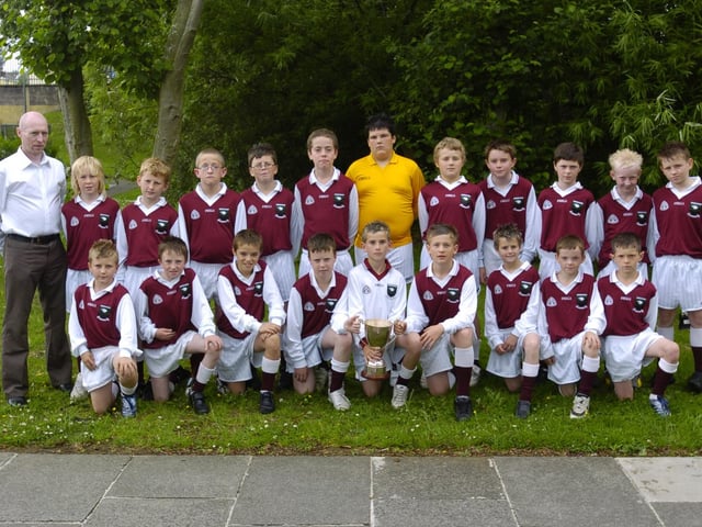 Pupils from Trench Road Primary School who were winners of the Tower Cup sponosred by Paul Simpson. INcluded, is Conrad McGuigan, teacher. (2006SL17)
