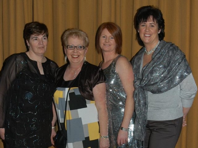 Marie Guille, Marjorie Magee, Louise McGowan and Karen Connor, staff at Trench Road Primary School pictured at their Christmas party at the City Hotel. 1412Ap3