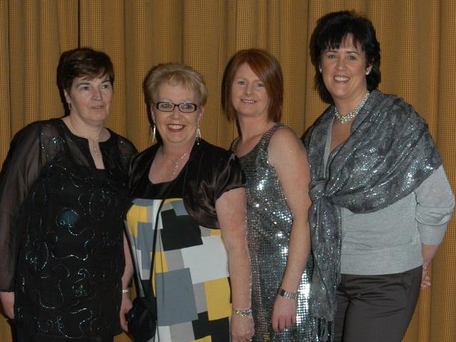 Marie Guille, Marjorie Magee, Louise McGowan and Karen Connor, staff at Trench Road Primary School pictured at their Christmas party at the City Hotel. 1412Ap3