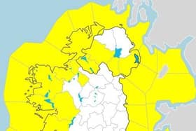 A Met Éireann map showing areas that will be affected by strong winds.