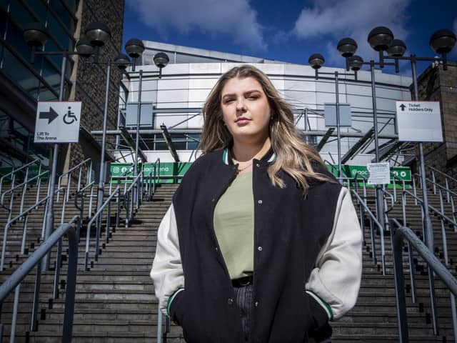 Lucy Jarvis outside the Manchester Arena. Seriously injured on the night Lucy spent two hours waiting to be taken to hospital