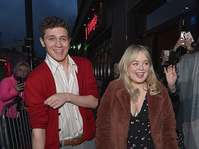 Derry Girls actors Dylan Llewellyn and Nicola Coughlan arrive at the Omniplex Cinema, Strand Road, on Monday night last, for the premiere of Series Two. DER0819GS-05