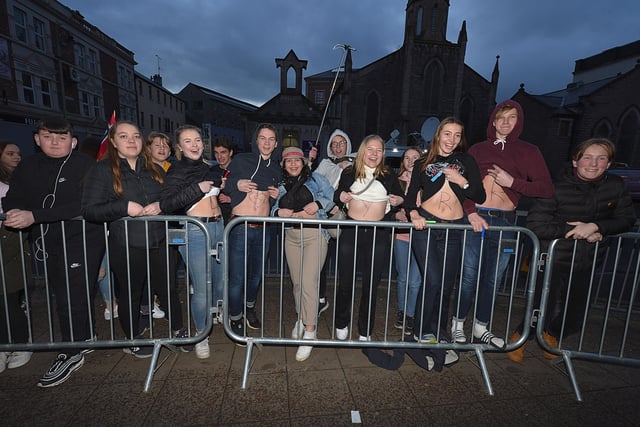Fans queue outside the Omniplex Cinema on Strand Road on Monday night last to catch a glimpse of Derry Girls actors as they arrive for the premiere of Series Two.  DER0819GS-02