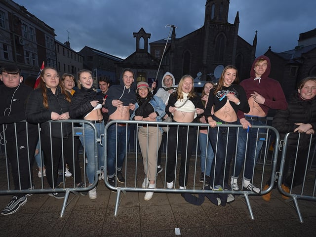 Fans queue outside the Omniplex Cinema on Strand Road on Monday night last to catch a glimpse of Derry Girls actors as they arrive for the premiere of Series Two.  DER0819GS-02
