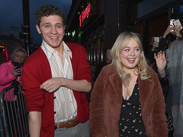 Dylan Llewellyn and Nicola Coughlan arriving at Strand Road Omniplex for the Derry Girls premiere last week.